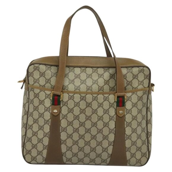 GUCCI GG Supreme Web Sherry Line Bag PVC 2way Beige Gold 40 02 015 Auth yk18574 - Picture 10 of 14